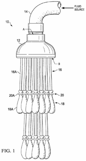 Patent figure for Bunch O Balloons: fluid source leading to balloons